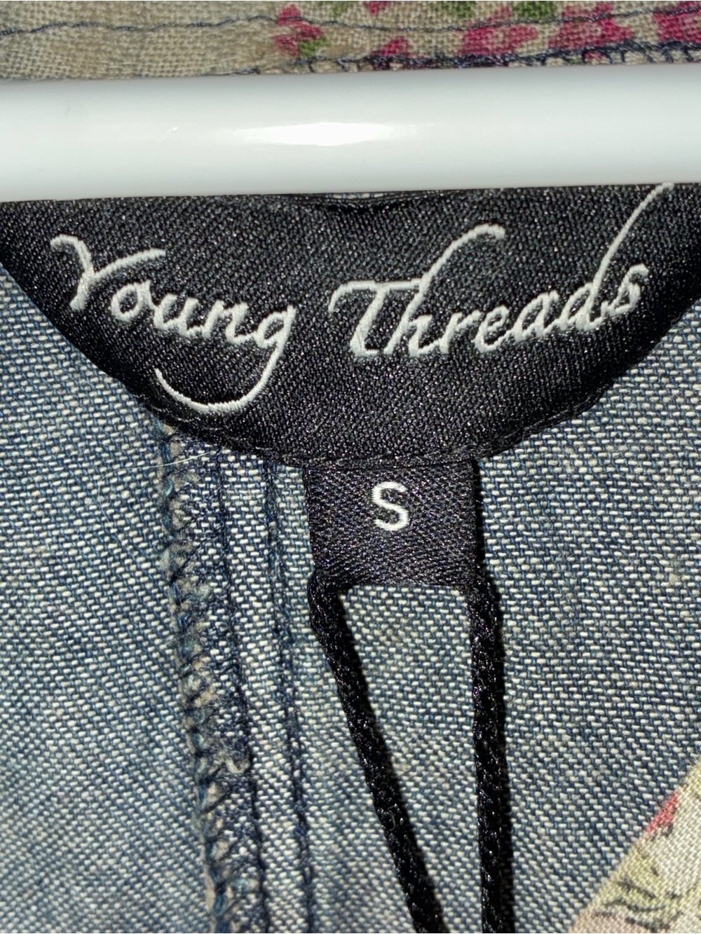 NWT Young Threads Mixed Media Patchwork Denim Hoodie top - Picture 10 of 15